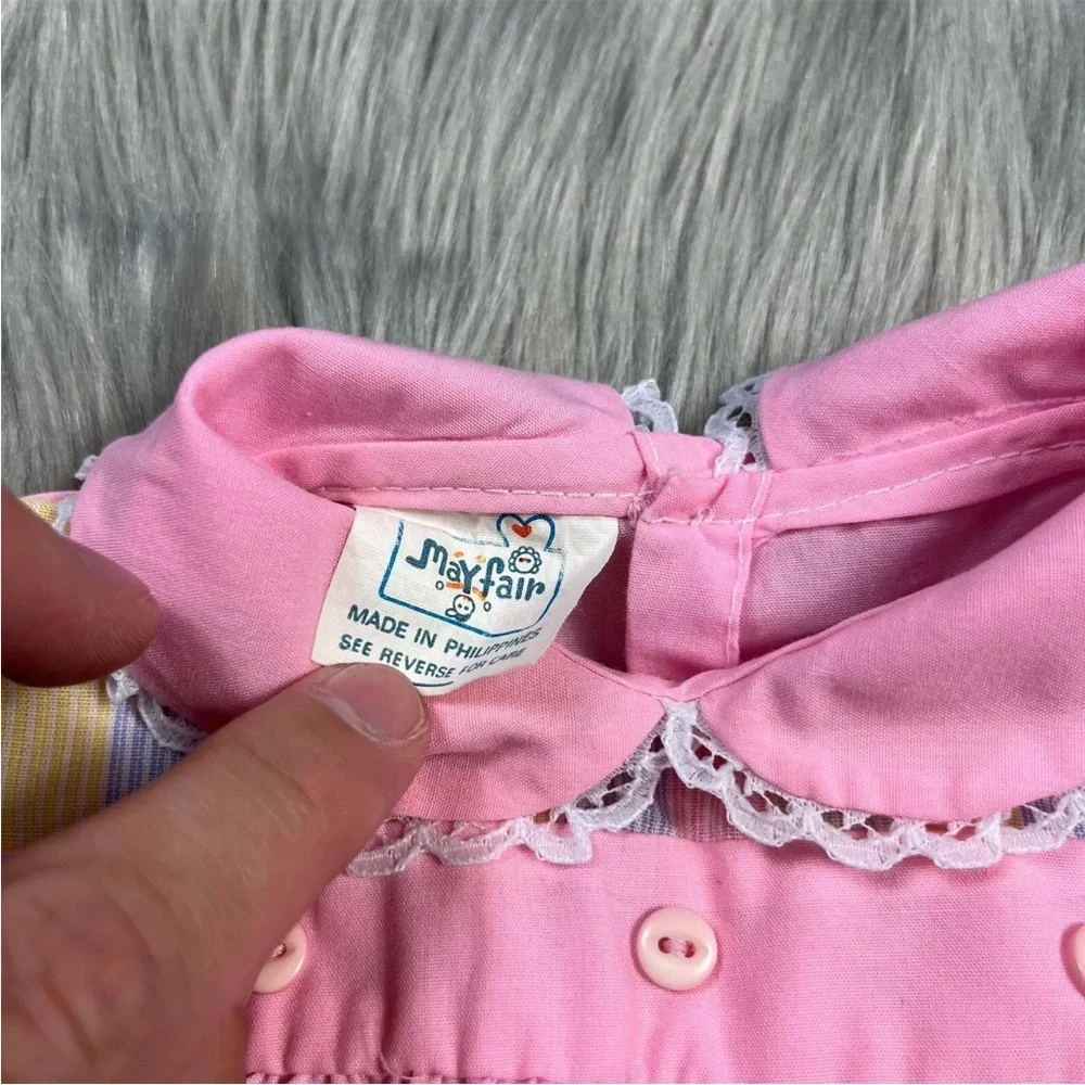 Vintage Mayfair Infants Newborn Baby Dress Pink Striped Ruffle